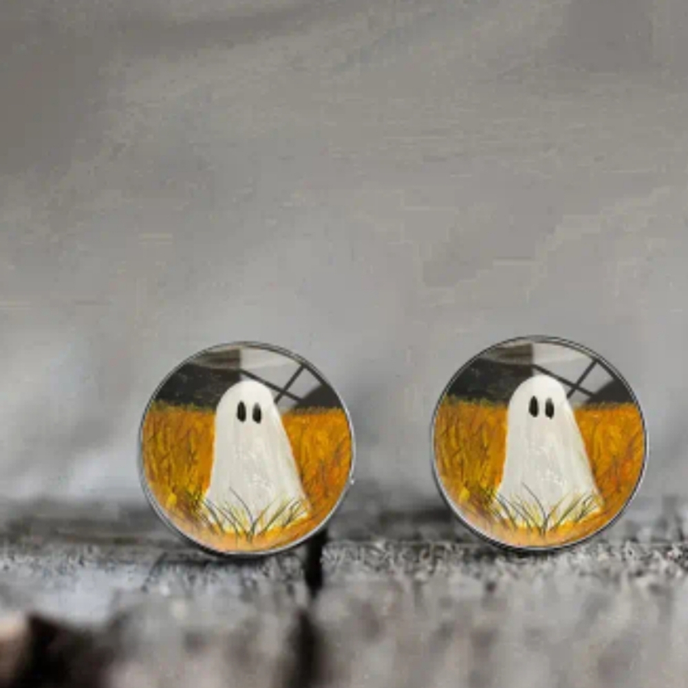 Ghost Autumn Fall Halloween round Earrings studs BNWT spooky rich look witch